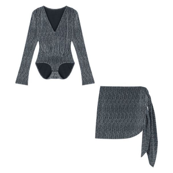 American Style Spicy Girl Elegant Slim V-Neck Long Sleeve One-Piece T-Shirt Women Winter Tie-Up Bodycon Skirt Two-Piece_ecoleips.com