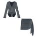 American Style Spicy Girl Elegant Slim V-Neck Long Sleeve One-Piece T-Shirt Women Winter Tie-Up Bodycon Skirt Two-Piece_ecoleips.com