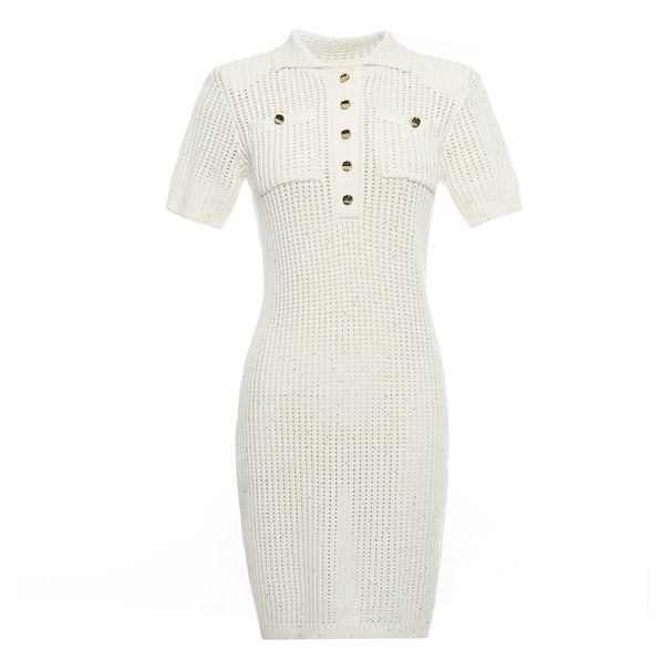 Women's Clothing New Mermaid Sequin Temperament Small Fragrance Style Waist Slim Lapel Medium Knitted Dress Female_ecoleips.com