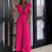 Women's new deep V-neck high waist sexy ruffled pleated wide-leg jumpsuit_ecoleips.com
