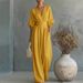 Elegant V Neck Women's Jumpsuit Waist Cinching Spring Summer Jumpsuits_ecoleips.com
