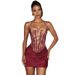 summer New European And American Women's With Elegant Square Neckline, Lace Print, Fishbone Waist-cinching, Fitted Skirt Dress For Women
_ecoleips.com