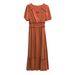 Women Elegant Solid Color V‑Neck Short Sleeve Dress, High Waist Slimming Split Hem Long Maxi Dress For Daily Party Occasions_ecoleips.com