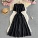 Round Neck Waist Short Sleeve Dress Women's Slim Long Skirt_ecoleips.com