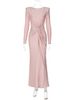 Hugcitar 2025 Spring Eleagnt Solid Long Sleeve Shoulder Pads Ruched Sexy Maxi Dress Women New Clothes Evening Party Festival_ecoleips.com