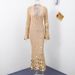 Women's Clothing V Neck Belt Sequined Knitted Long Skirt Spring New Lady Style Sequined Dress_ecoleips.com