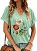 PUCKOLITY Vintage Flowers V Neck Shirt For Women Boho Floral Wildflowers Graphic Tee Casual Cottagecore Summer T Shirt_ecoleips.com