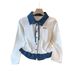 Women's Soft Style Polo Collar Long Sleeve T-Shirt Plaid Patchwork Layered Design Spring Autumn Essential XS XL Polyester Blend_ecoleips.com