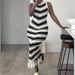 Women's Clothing Tight Striped Tassel Sweater Dress Women's Summer Sleeveless Hip Skirt Slim Fit Knitted Dress_ecoleips.com