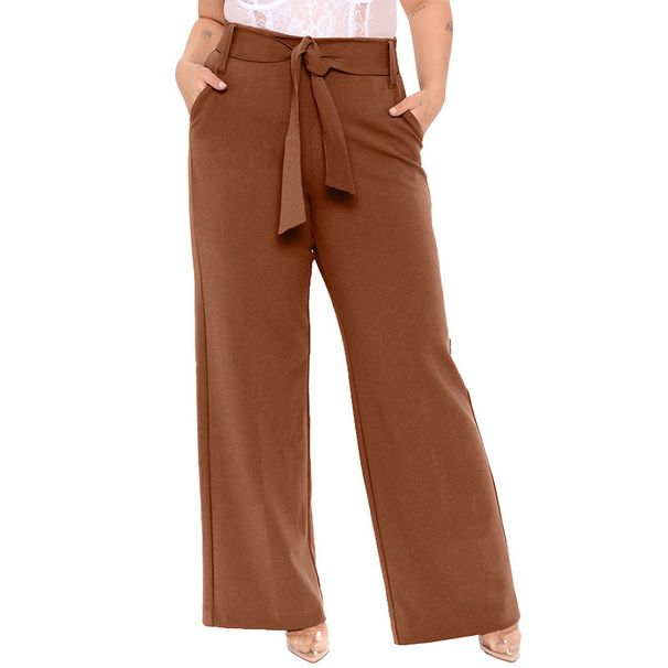 Women's Clothing Belted Wide Leg Pants Spring And Summer Solid Color Large Size Loose Casual Trousers_ecoleips.com