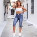 Women's High Waist Stretch Denim Shorts Ripped Design Elastic Waist Drawstring Versatile And Effortlessly Stylish Jeans_ecoleips.com