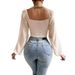 K Female Low-cut Sexy V-neck Splicing Chiffon Drawstring Puffy Sleeve Slimming Top. No Bags, Necklaces, Or Other Accessories._ecoleips.com