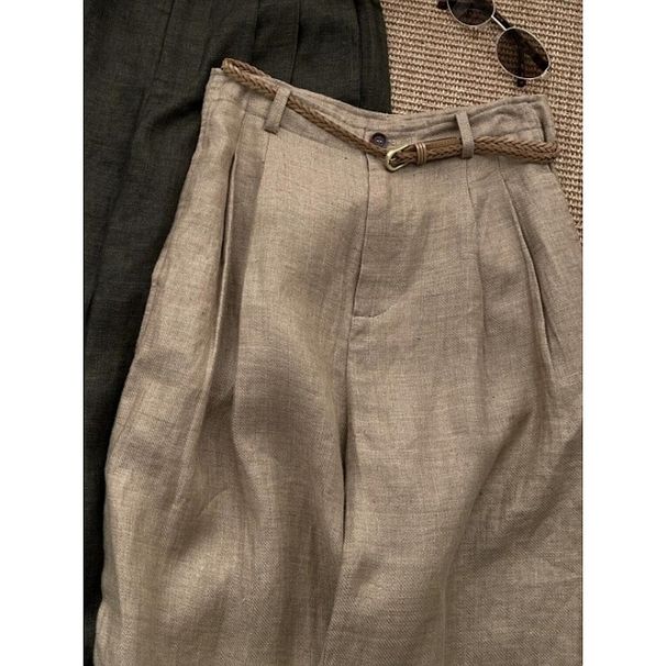 Aria Basics Old Money Style Khaki Linen Wide-Leg For Women 2025 Summer High-Waisted Thin Slimming Relaxed Straight-Leg Casual Pants_ecoleips.com