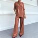 Spring Summer Women's Casual Cotton Linen Top Set Solid Color mid Sleeve V Neck Fashionable_ecoleips.com
