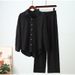 Women's Clothing Spring And Autumn Large Size Loose Temperament Leisure Cotton And Linen Solid Color Shirt Wide Leg Pants Sports Suit_ecoleips.com