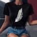 European And American Clothing, Round Neck, Women's Casual Printed Feather Pattern Short-sleeve T-shirt_ecoleips.com