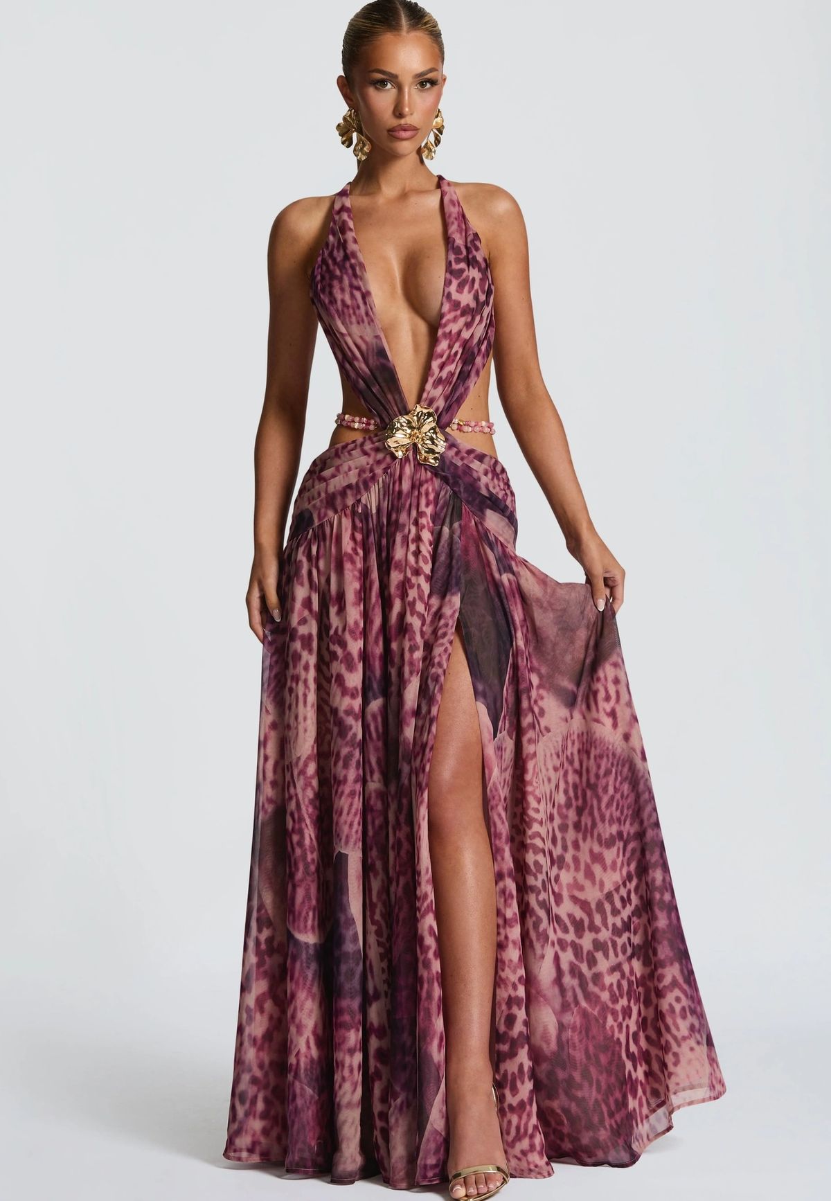 Women's Clothing Sexy Women's Halter Neck Deep V High Slit Slim Fit Dress Lace Long Sleeve For Formal & Casual For Women_ecoleips.com