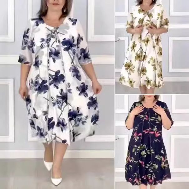 2026 Summer New European And American Women's Loose Round-Neck Fashion Short-Sleeve Printed Dress_ecoleips.com