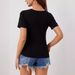 European American Cross-border 2026 New Model 95% Cotton Ribbed V-neck T-shirt With Rhinestone Pendant And Zipper, Solid_ecoleips.com