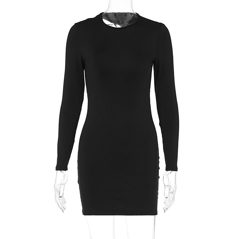 European And American Style Cross-Border Women's Clothing 2025 Summer Solid Color Round Neck Backless Slim Fit Bodycon_ecoleips.com