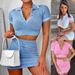 Summer Sexy Cropped Two Piece Set European American Style Short Sleeved Skirt And Sweater Combo for Women_ecoleips.com