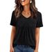 Women's V-Neck Short Sleeve T-Shirt Relaxed Casual Blouse With Ruching Detail In Soft Colors Comfortable Relaxed Fit_ecoleips.com