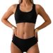 Aria Basics Cross-border European And American Ins-style Two-piece Swimsuit Women, Tank Top High-waisted Sports Bikini Set, Solid_ecoleips.com