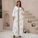 New Muslim Women's Evening Dress Flower Hot Stamping Robe_ecoleips.com