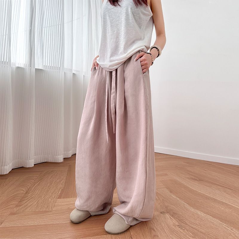 K Wide Leg Pants For Women, Slim Fit, High Waisted, Loose Hanging, Lazy Style Pants_ecoleips.com