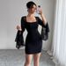 European And American Cross-border 2026 Autumn New Style Bell-sleeve Slit Solid Color Lace Splicing Square-neck_ecoleips.com