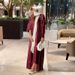 Modest Muslim Fashion Shiny Satin Silk Dress With Bubble Beads Solid Color Two-Piece Set_ecoleips.com