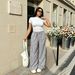 Classic White T-Shirt & Wide Leg Stripe Pants Set, Casual Two-Piece Outfit For Women, Comfortable Daily Wear Loungewear Co-Ords_ecoleips.com