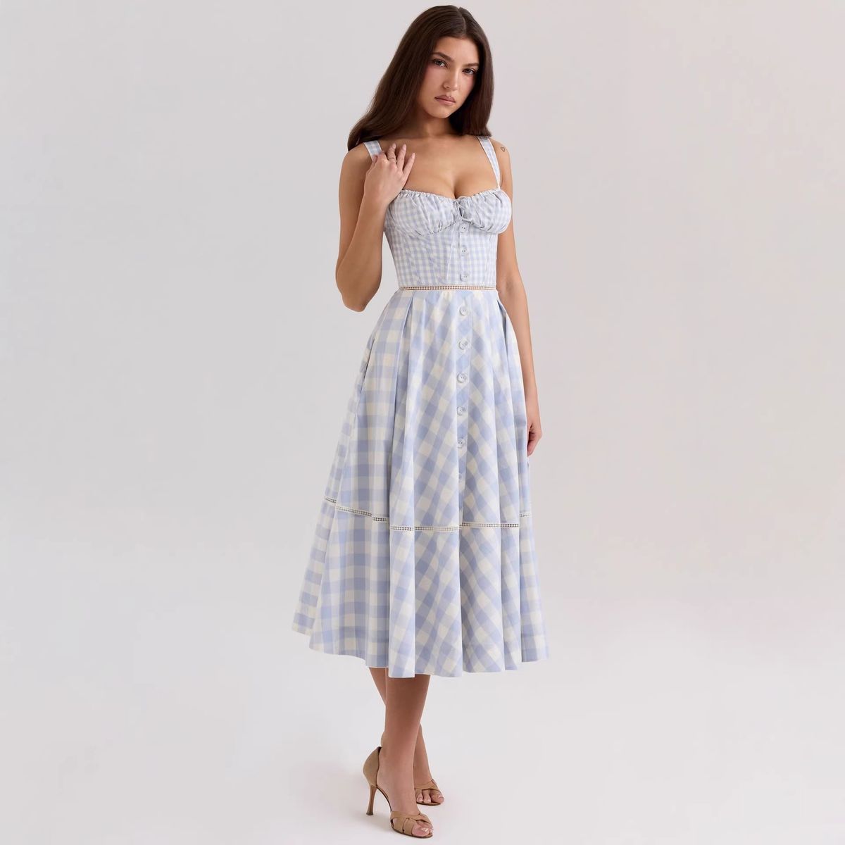 Cross-border 2026 Foreign Trade Wholesale French Retro Sweet And Spicy Hong Kong Style Elegant Plaid Waist-cinching_ecoleips.com