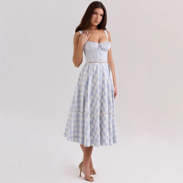 Cross-border 2026 Foreign Trade Wholesale French Retro Sweet And Spicy Hong Kong Style Elegant Plaid Waist-cinching_ecoleips.com