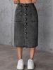 Women's High Waist Stretchy Denim Midi Skirt - Slit Detail Bodycon Pencil Skirt (Dark Blue/Light Blue/Black/Grey, S-XXL)_ecoleips.com