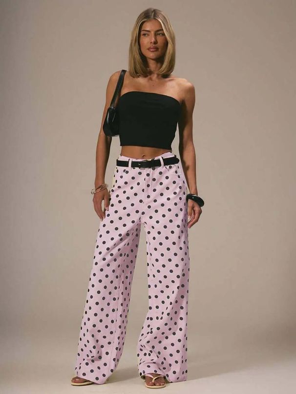 Women's Polka Dot Relaxed Jeans | Mid-Rise Straight Leg | Casual & Vintage Denim Pants_ecoleips.com