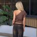 Women's Color Blocked Striped Off Shoulder T-Shirt American Style Slimming Versatile Top Summer New Arrival Fashionable_ecoleips.com
