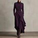 Elegant Front High Neck Knit Dress -Inspired Midi Dress (S-XXXL, 6 Colors, Polyester Blend)_ecoleips.com