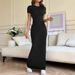 Women's Clothing Spring And Summer Solid Color Temperament Slim Short Sleeved Dress_ecoleips.com