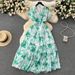 French Style Slim Waist Printed Chiffon Dress Elegant And Graceful A-Line Skirt New Summer Resort Wear_ecoleips.com