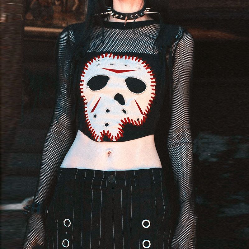 Summer Sexy Patchwork Mesh Top for Women European And American Style Hot Girl Fashion Gothic Clothing Wholesale_ecoleips.com