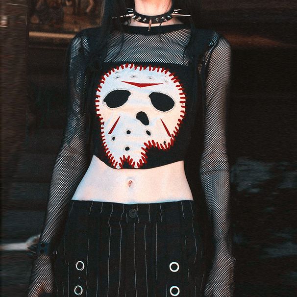 Summer Sexy Patchwork Mesh Top for Women European And American Style Hot Girl Fashion Gothic Clothing Wholesale_ecoleips.com