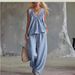Women's Casual Cotton Sleeveless Ruffle Top Set Summer New Fashion plus Size Clothing_ecoleips.com