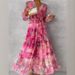 Women's Clothing Elegant Sophisticated Women's Patchwork Full Skirt Dress Tie Waist Printed For Formal & Casual For Women_ecoleips.com