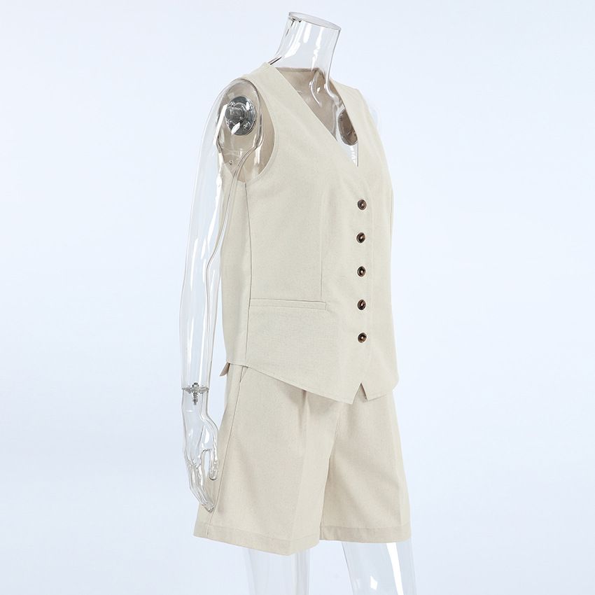 Women's Clothing Cotton And Linen Sleeveless Vest Vest Hot Pants Suit_ecoleips.com