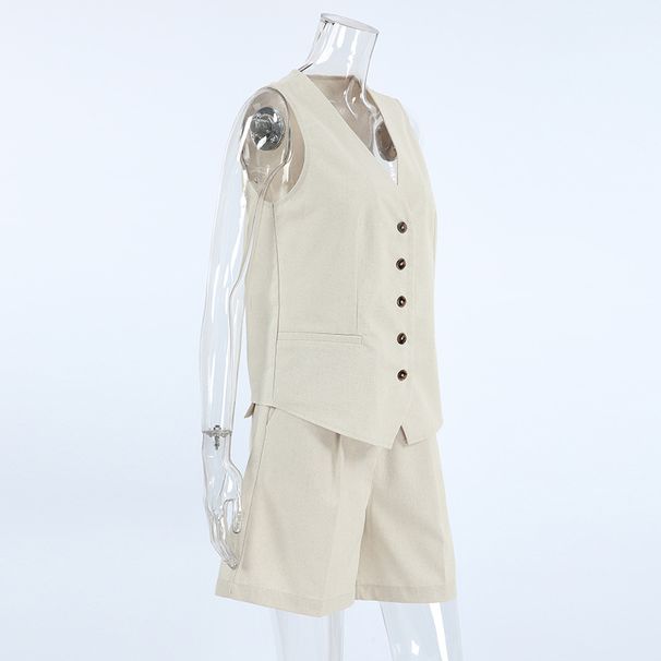 Women's Clothing Cotton And Linen Sleeveless Vest Vest Hot Pants Suit_ecoleips.com