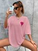 Pink Women's Casual T-Shirt Simple O-Neck Short Sleeve Loose Printed Top Fast Fashion_ecoleips.com