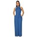 European And American Women's Denim Jumpsuit High Elastic Sexy Backless Lapel Wide Leg Pants Sleeveless 3582 Cross Border Fashion_ecoleips.com