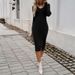 Autumn/Winter Women's V-Neck Collar Sweater Dress With Split_ecoleips.com