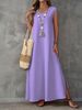 Elegant Sleeveless V-Neck Side Slit Maxi Dress For Women - Summer A-Line Flowy Long Dress In Solid Colors (S-XXL)_ecoleips.com